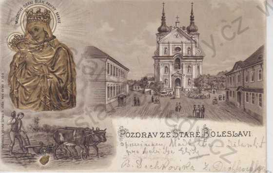  - Satrá Boleslav, kostel, obraz Panny Marie, zlacená, DA, plastická karta