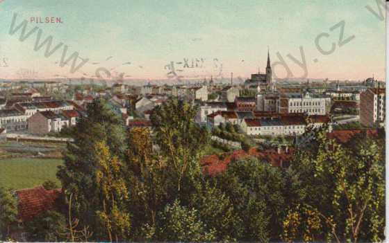  - Plzeň (Pilsen) - celkový pohled, kolorovaná