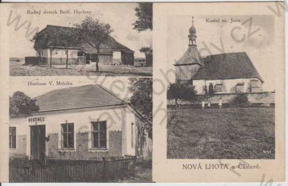  - Nová Lhota (Čáslav) - rodný domek - Bedřich Havlena, kostel sv. Jana, hostinec V. Mrňák