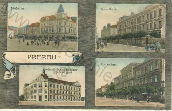  - Přerov (Prerau) - Dolnínáměstí, nová škola, dívčí pedagogium, gymnázium, kolorovaná