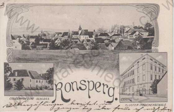  - Poběžovice (Ronsperg) - celkový pohled, zámek, klášter, dívčí škola, koláž
