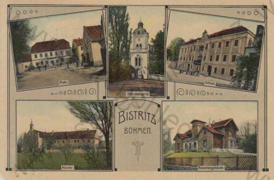  - Bystřice (Bistritz, Böhmen) - náměstí, zámek - vchod, zámek, klášter, úřad, kolorovaná