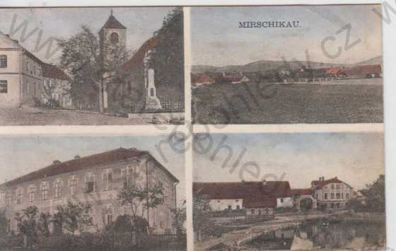  - Mířkov (Mirschikau), pohled na město, škola, kostel, více záběrů, kolorovaná