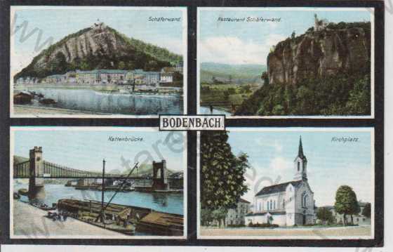  - Děčín - Podmokly (Bodenbach), partie, most, kostel, restaurace, kolorovaná