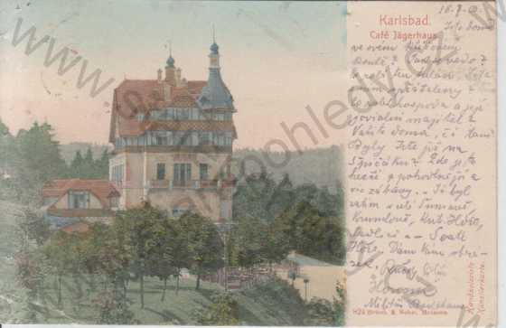  - Karlovy Vary (Karlsbad) - kavárna Jägerahus, kolorovaná, DA
