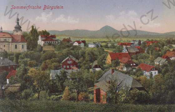  - Sloup v Čechách (Bürgstein), pohled na město, kolorovaná