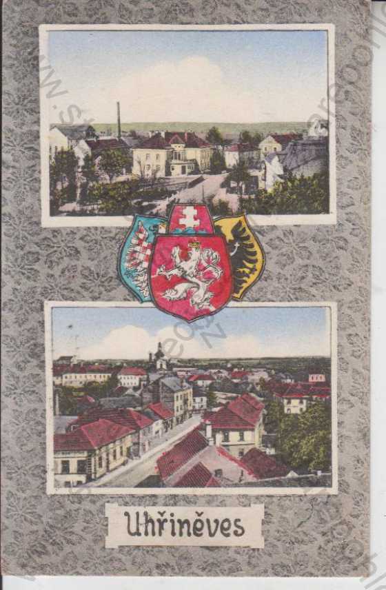  - Praha 10, Uhříněves, celkový pohled, erb, kolorovaná