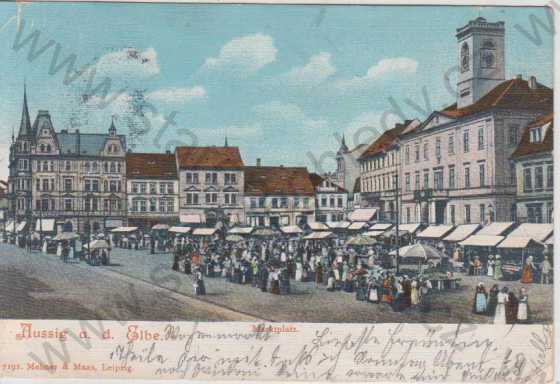  - Ústí nad Labem (Aussig), náměstí - trh, kolorovaná, DA