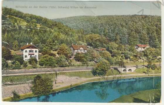  - Bílovice nad Svitavou (Billowitz an der Zwitta) - vily, řeka, železnice