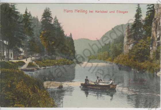  - Svatošské skály (Hans Heiling), řeka - partie, loďka, kolorovaná