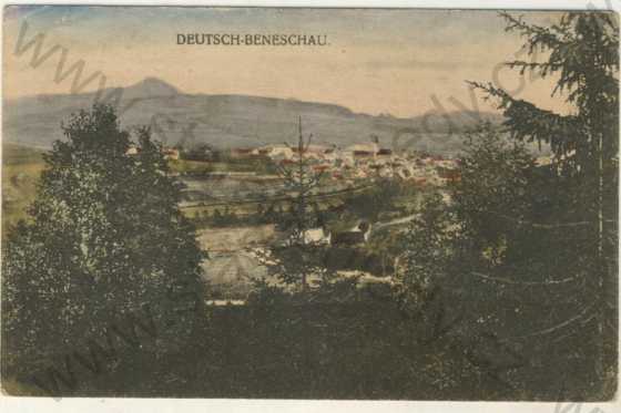  - Benešov nad Černou (Deutsch-Beneschau) - pohled na město, řeka, lesy, kostel, kolorovaná