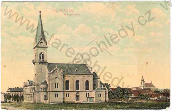  - Podbořany (Podersam) - evangelický kostel, kolorovaná