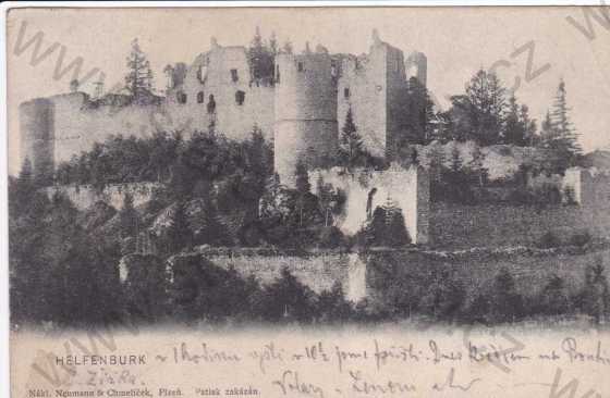  - Helfenburk,celkový záběr na zříceninu hradu,kresba
