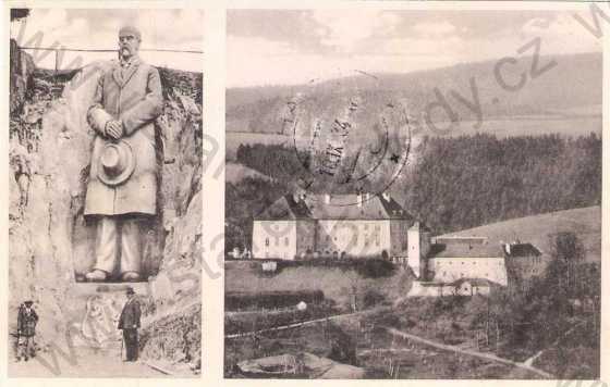  - Kunštát na Moravě - pohled na zámek, socha - prezident Masaryk, více záběrů