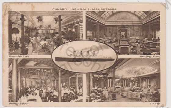  - Loď Cunard Line - R.M.S. Mauretania (interiér), koláž