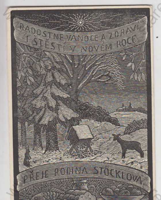  - Nový Rok, les, srna, zajíc, ,,přání rodina Stöcklova