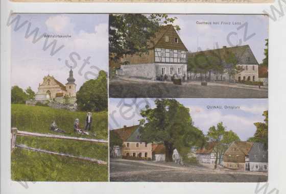  - Květnov (Quinau), kostel, střed obce, hostinec, kolorovaná