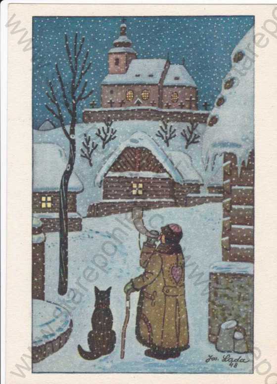  - Josef Lada - Vánoce a Nový rok - Vánoční a novoroční přání- Česká zima, kresba