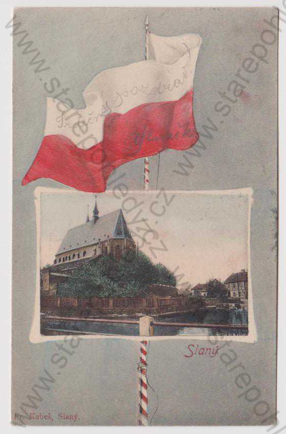  - Slaný - kostel sv. Gotharda, vlajka koláž, DA, kolorovaná