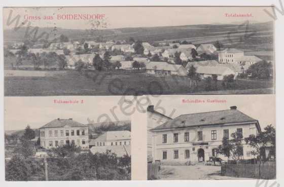  - Bohdanovice (Boidensdorf) - celkový pohled, škola, hostinec Schindler