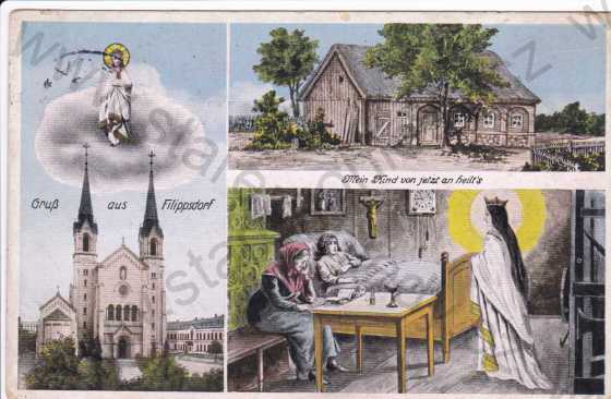  - Filipov (Jiříkov), více záběrů, bazilika Panny Marie Pomocnice křesťanů, zjevení Panny Marie , kresba
