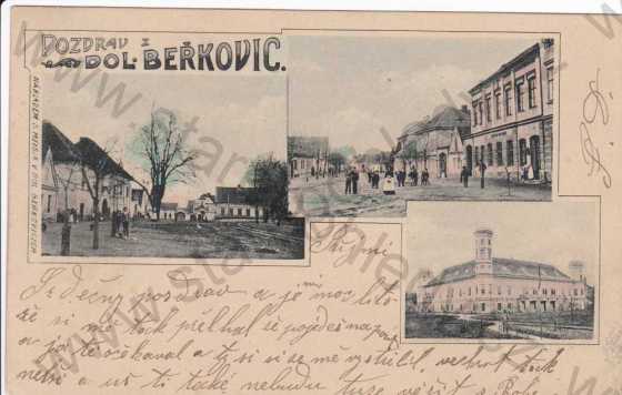  - Dolní Beřkovice, více záběrů, náměstí, zámek, kolorovaná, DA