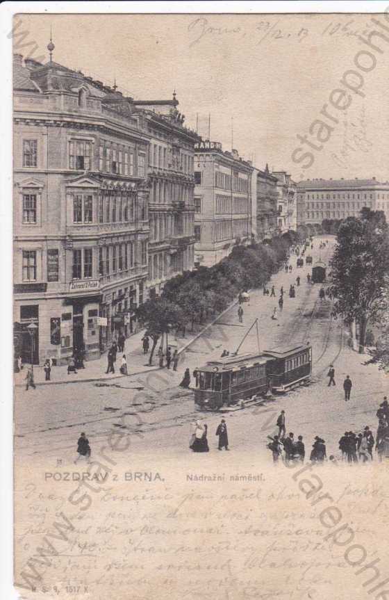  - Brno, Nádražní náměstí, tramvaj, kolorovaná, DA