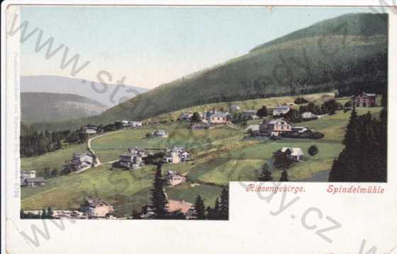  - Špindlerův Mlýn, celkový pohled na horské chaty, kolorovaná, DA