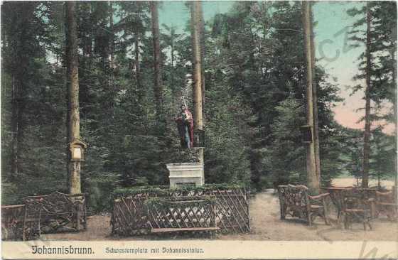  - Jánské Koupele (Johannisbrunn) - scoha (Schwesternplatz mit Johannisstatue), kolorovaná