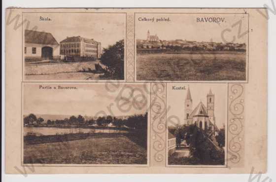  - Bavorov - škola, celkový pohled, partie, kostel, koláž