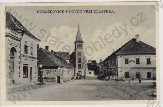  - Horažďovice - klášter - nová věž, hotel, auto, obchod Alois Duchoň; lakovaná