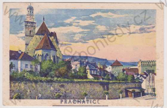  - Prachatice - dílčí pohled, kostel, foto Seidel, kolorovaná