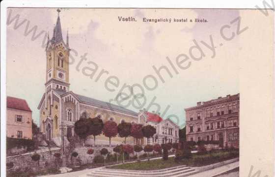  - Vsetín (Zlín, Valašsko), evangelický kostel a škola, kresba