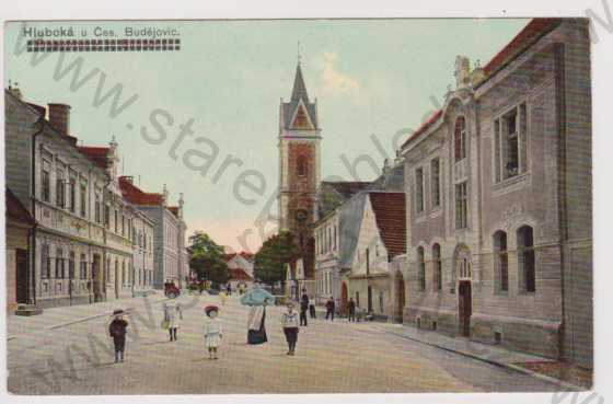  - Hluboká (České Budějovice) - ulice, kostel, kolorovaná, lakovaná