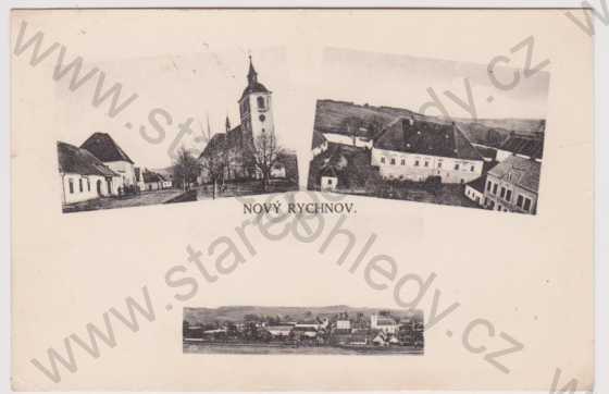  - Nový Rychnov - celkový pohled, náměstí (kostel), zámek