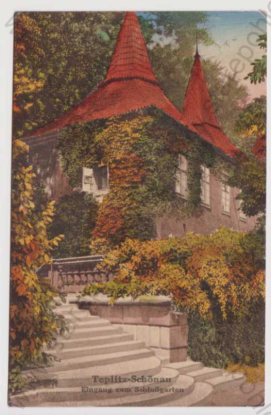  - Teplice (Teplitz - Schönau) - zámek - zahrada (vstup), kolorovaná