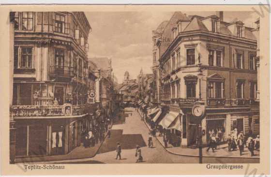  - Teplice (Teplitz - Schönau) - Graupnergasse, ulice, obchod, hodiny