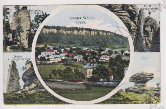  - Tisá / Tiské stěny (Tyssa, Tyssaer Wände), více záběrů, kolorovaná, koláž