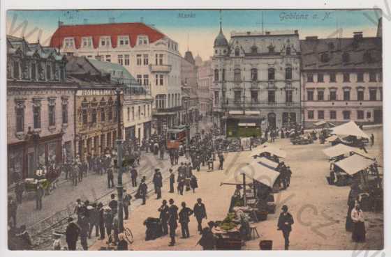  - Jablonec nad Nisou (Gablonz an der Neisse) - náměstí, trh, TRAMVAJ, kolorovaná