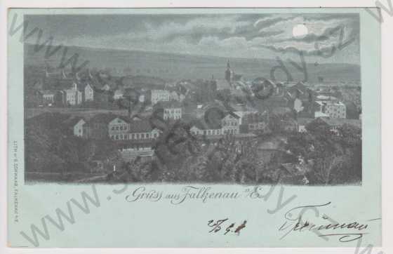  - Sokolov (Falkenau) - celkový pohled, Mondschein, litografie, DA
