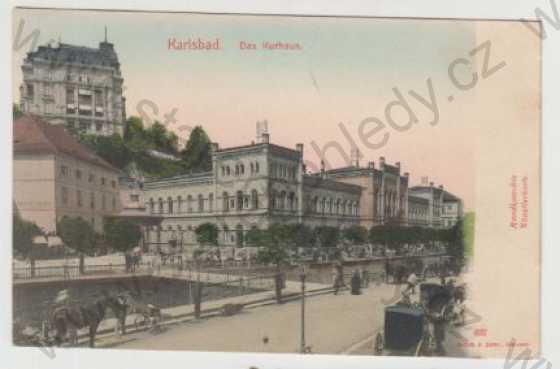  - Karlovy Vary (Karlsbad), lázně, kůň, povoz, most, DA
