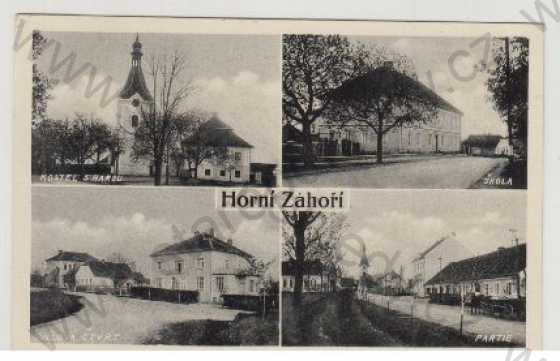  - Horní Záhoří, kostel, fara, škola, vila, partie