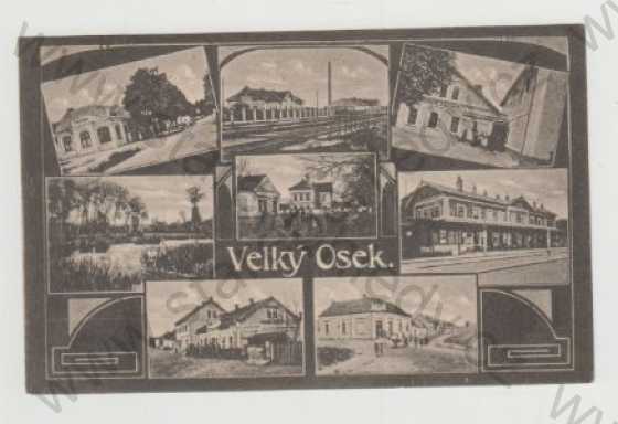  - Velký Osek, restaurace, náměstí, potok, kresba