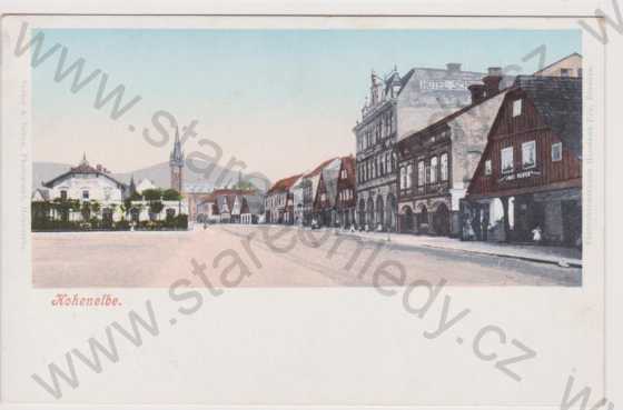  - Vrchlabí (Hohenelbe) - náměstí, hotel, kostel, kolorovaná, DA