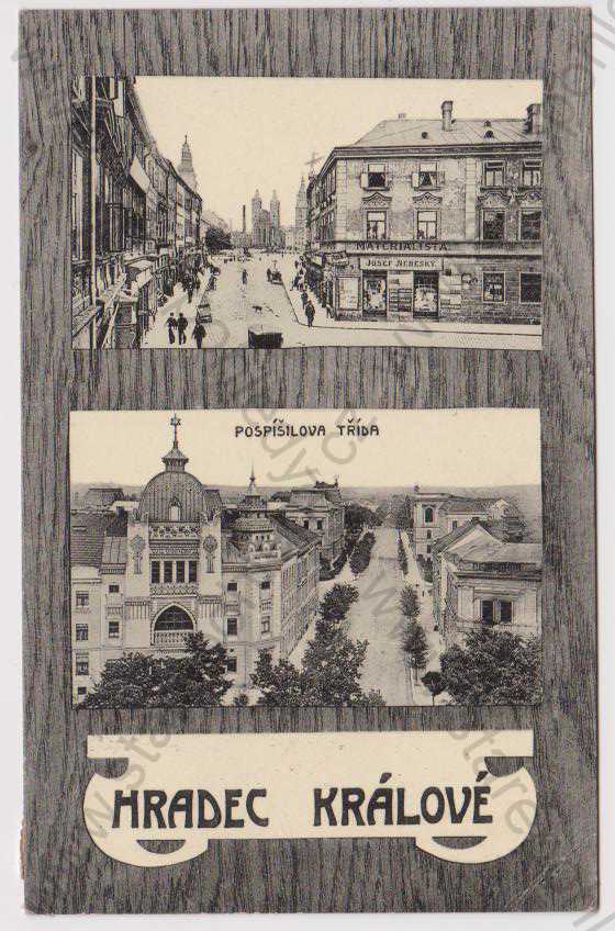  - Hradec Králové - obchod Materialista, Pospíšilova třída, synagoga, koláž