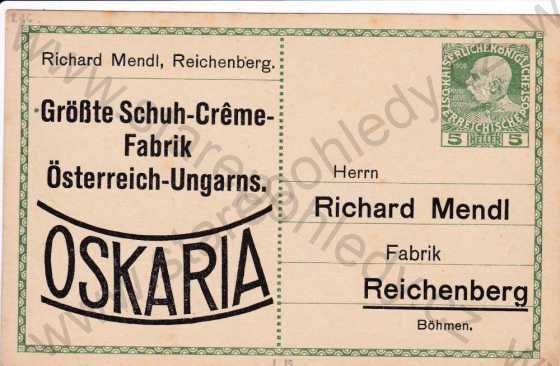  - Liberec (Reichenberg), korespondenční lístek, firma OSKARIA-Richard Mendl