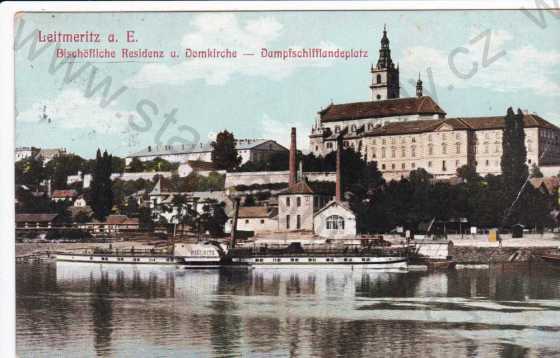  - Litoměřice (Leitmeritz), katedrála a část města, parník, kresba
