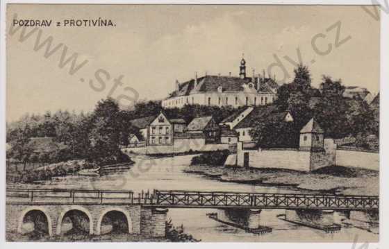  - Protivín - dílčí pohled, zámek, most