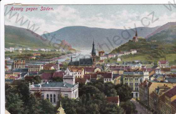  - Ústí nad Labem (Aussig), pohled na část města, most, Labe, foto A.Teweles, kolorovaná