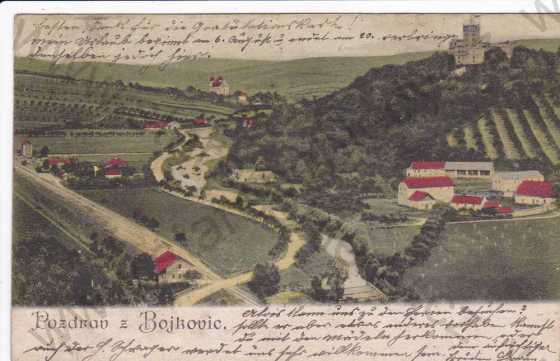  - Bojkovice (Uherský Brod), záběr na město a zámek, kresba, DA